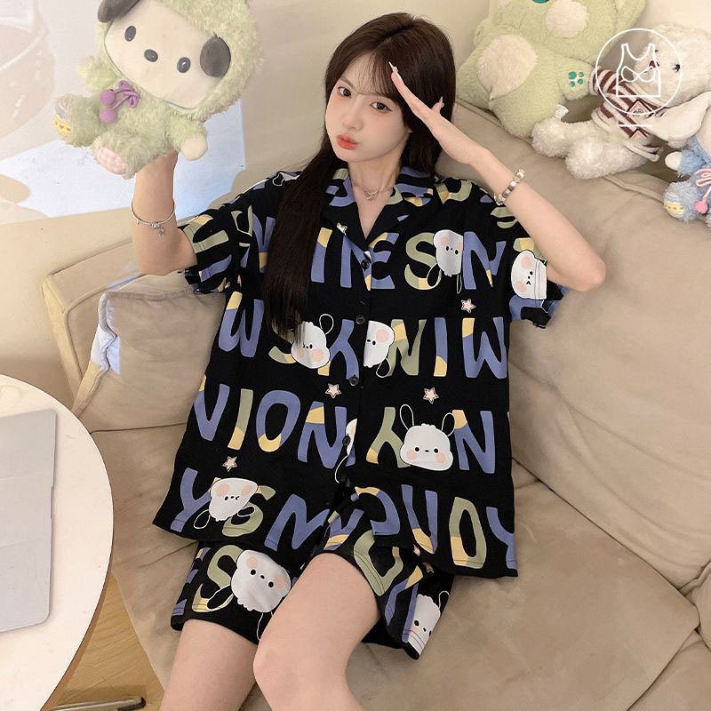 Plus Size 150kg Pajamas for Women, Cartoon Pacha Dog, Summer Short-Sleeved Shorts, Loose Home Wear Set for Outerwear