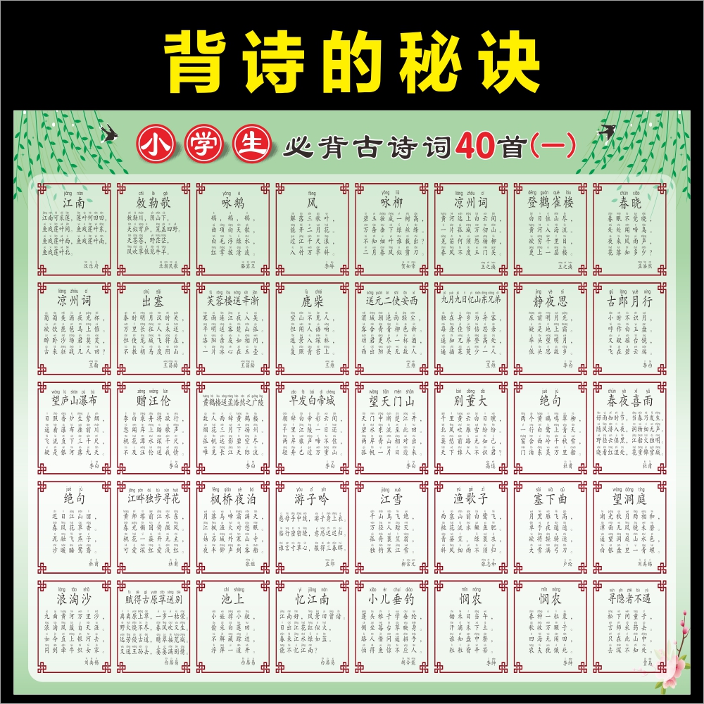 Elementary school children must memorize ancient poems 160 First-pinyin version of the first grade wall stickup for the Tang Poetry Song Dynasty Phonetic Alphabet