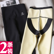 Sharkskin leggings womens autumn and winter plus velvet tight-fitting black high-waisted abdomen nine-point Barbie elastic thin leg pants