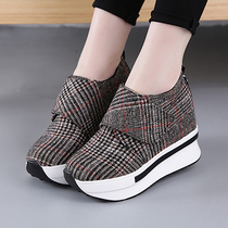 Spring and autumn rocking shoes inner height-increasing canvas shoes Women breathable casual shoes Thick-soled height-increasing shoes Side zipper versatile cloth shoes