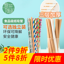 Disposable Paper Straws Color Eco-friendly Degradable Milky Tea Coarse Paper Straws Household Children Pregnant Women Alone Packaging