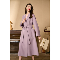 riz high-end light purple bifacial cashmere big coat woman with long Labbro wool coat 2023 autumn and winter