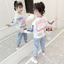 Girls suit 2021 new spring style in the big childrens fashion sports sweater childrens fashion net red spring and autumn