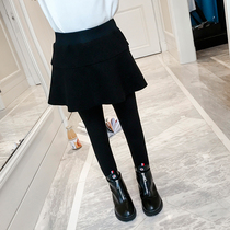 Girls  pants autumn and winter 2020 new Western style plus velvet pants childrens thickened trousers wear fake two culottes