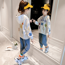 Girls autumn new fashionable suit foreign-style childrens Korean version of childrens clothing spring and autumn girls jeans two-piece set