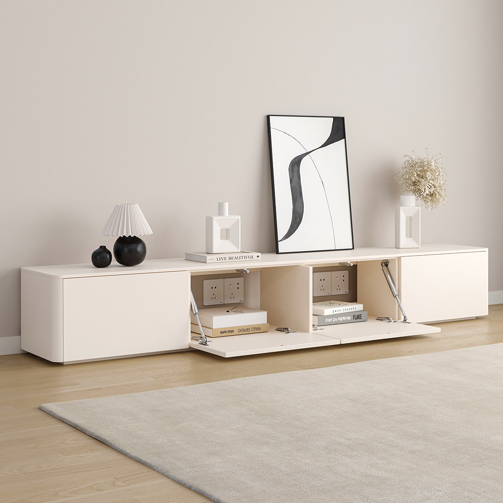 Nordic Solid Wood TV Cabinet Modern Minima Small Household Type Extremely Simple Cream Wind Baking Lacquered Rounded floor TV enclosure-Taobao