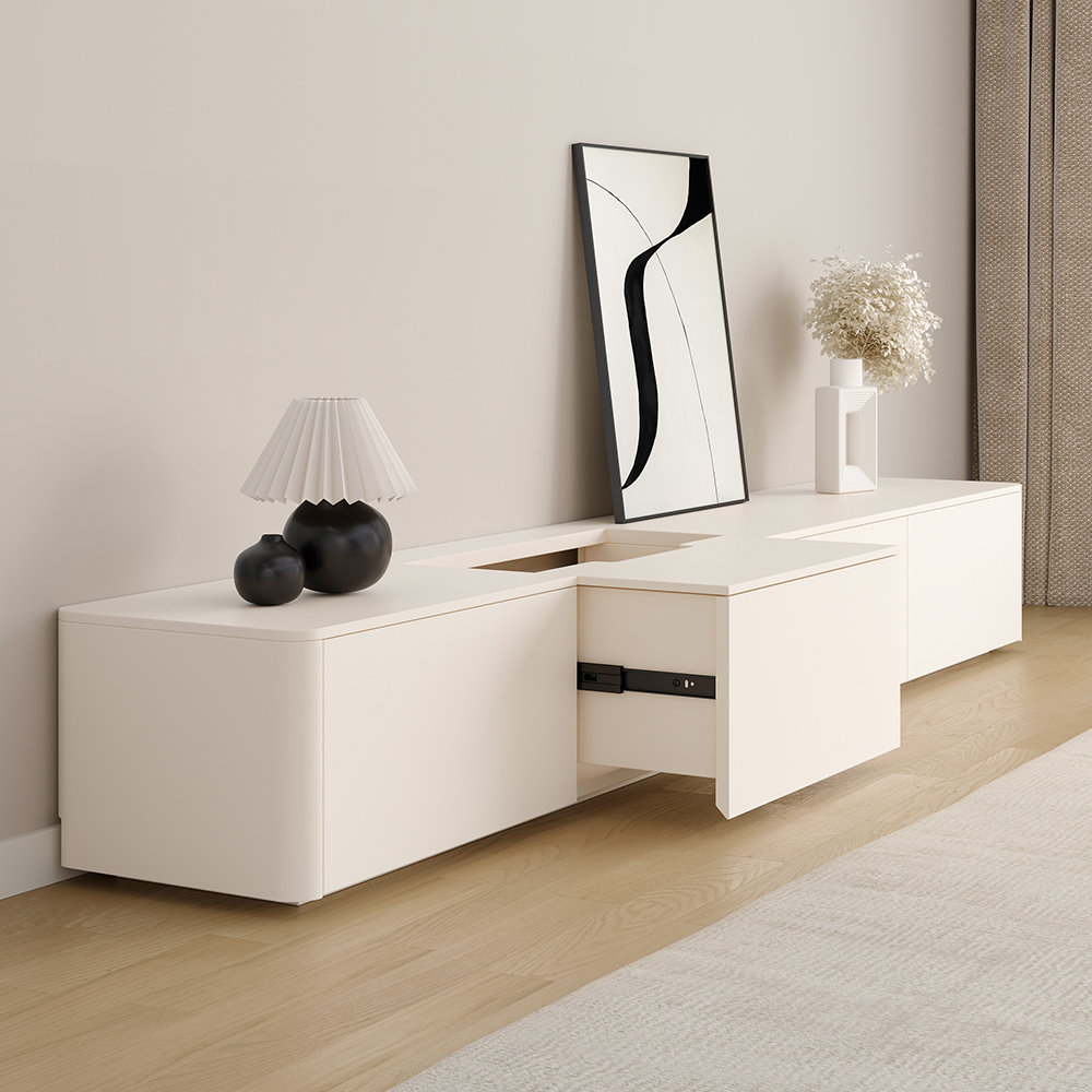 ТВ-шкаф из массива дерева, окрашенный от пола до потолка, гостиная в небольшой квартире, 2025 новый современный минималистский ТВ-шкаф в кремовом стиле