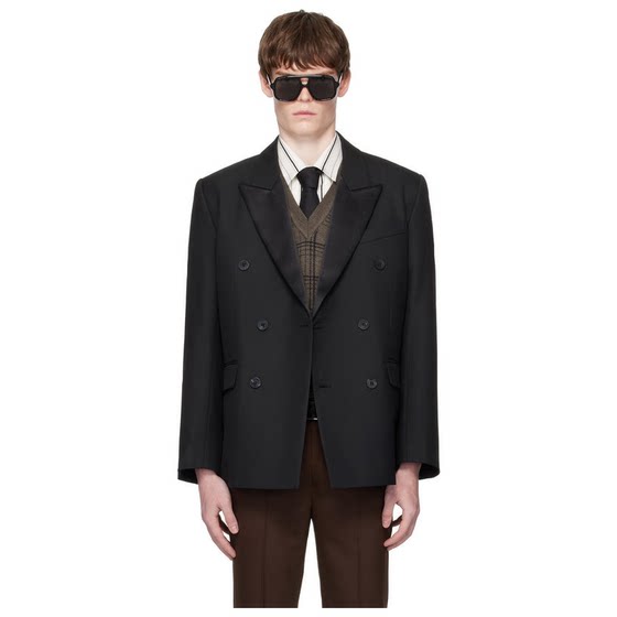 
Ernest W. Baker Black Double Breasted Tuxedo Blazer Men