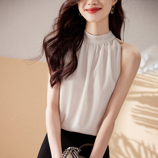 法式挂脖无袖雪纺衫女夏装2025年新款高级感时尚洋气性感漂亮小衫