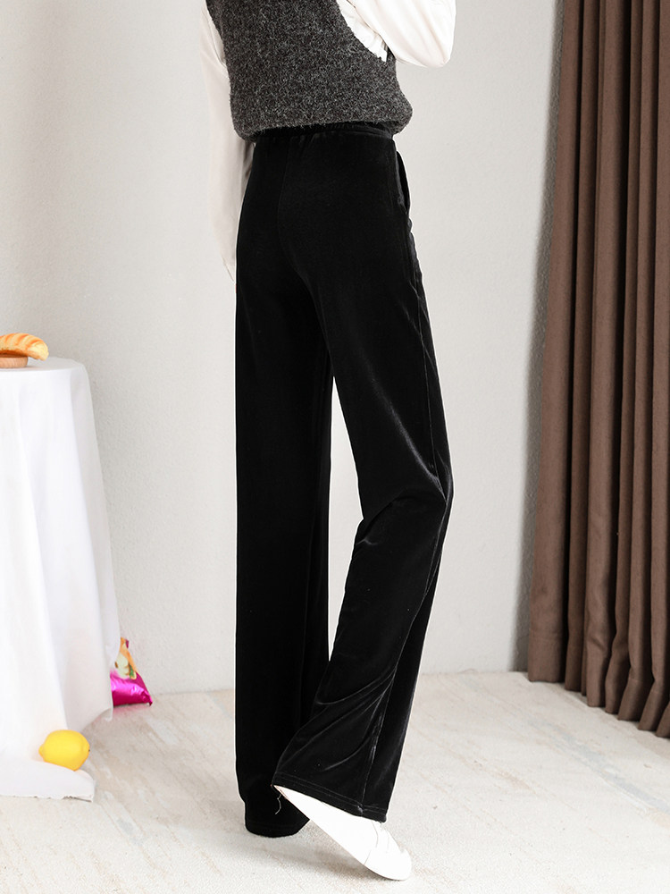Gold Velvet 2022 Spring Broadlegged Pants Woman High Waist Pituitary Feeling New Tightness Waist Loose Black Straight Drum Pants Tugging Pants