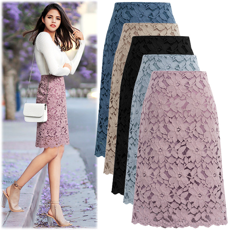 Skirt women's 2022 autumn new thin water-soluble lace skirt is very fairy plus velvet niche a-word mid-length hip skirt