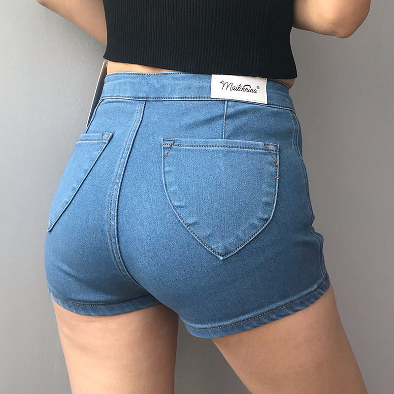 European and American peach buttock jeans high waist slim slope legs long and tight buttock hot pants