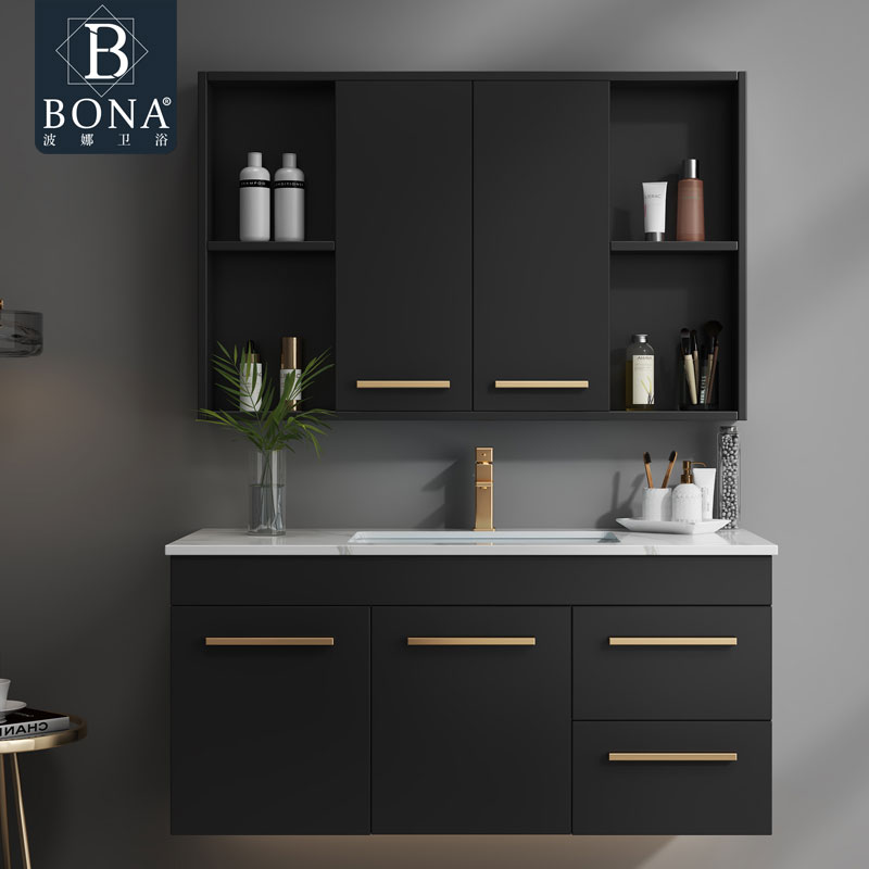 Feng Shui mirror cabinet Bathroom cabinet combination Intelligent bath cabinet Powder room sink Wall-mounted rock plate washbasin cabinet