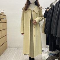 mootea winter 2021 new navy collar single-breasted double-sided cashmere coat long woolen coat female 519