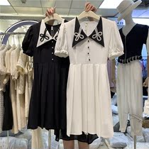 NEIHE Neech embroidered lace doll collar skirt French Hepburn bubble sleeve pleated short sleeve dress 21330