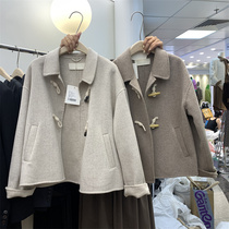 allo horn buckle double-sided cashmere coat Womens Small short autumn and winter Korean small fragrant wind woolen jacket 022