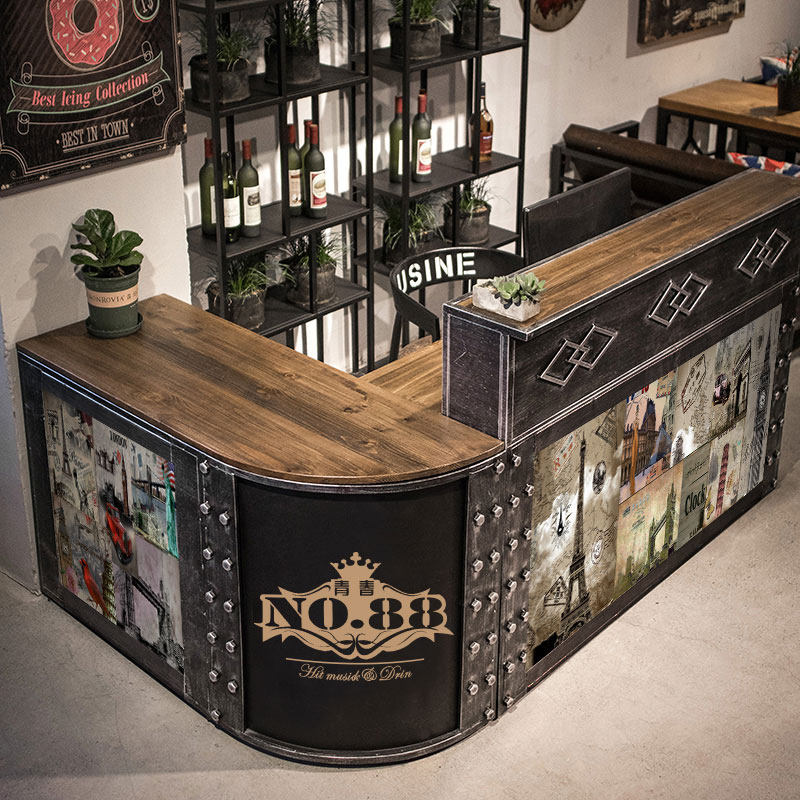 Industrial style retro cash register counter front desk bar table creative bar corner curved counter dining room milk tea shop