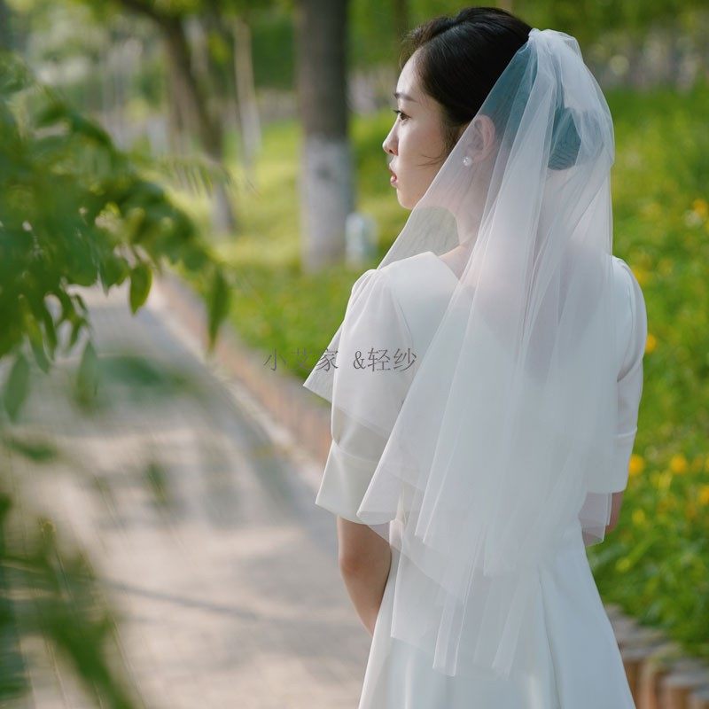 French soft dress dress photography props bride marriage license registered outdoor dress travel double layer white veil