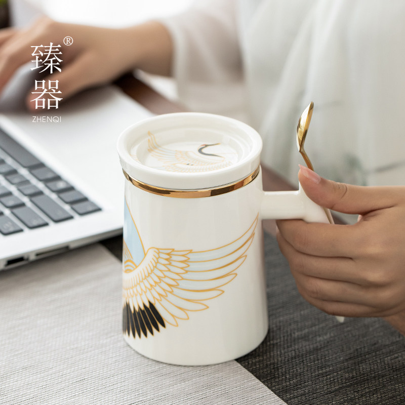 Perfector mark cup with lid filter spoons ceramic mug office tea cup minimalist coffee cup large capacity home cup