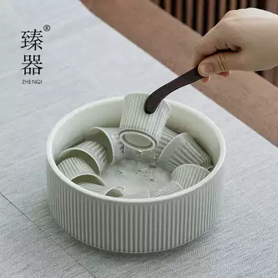 Zhenji striped tea wash extra large Japanese household ceramic kung fu tea set accessories tea basin Jianshui tea pen wash