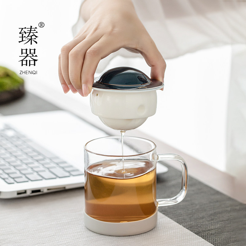 Matcher ET Flying Saucer Planetary Tea Cup Express Guest Cup Home Tea Water Separation Tea Cup Ceramic Mark Cup With Lid