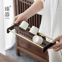 Zhenyou copper solid wood double-layer tea cup holder storage rack drain rack Ebony pear chicken wing wood cup holder tea ceremony spare parts