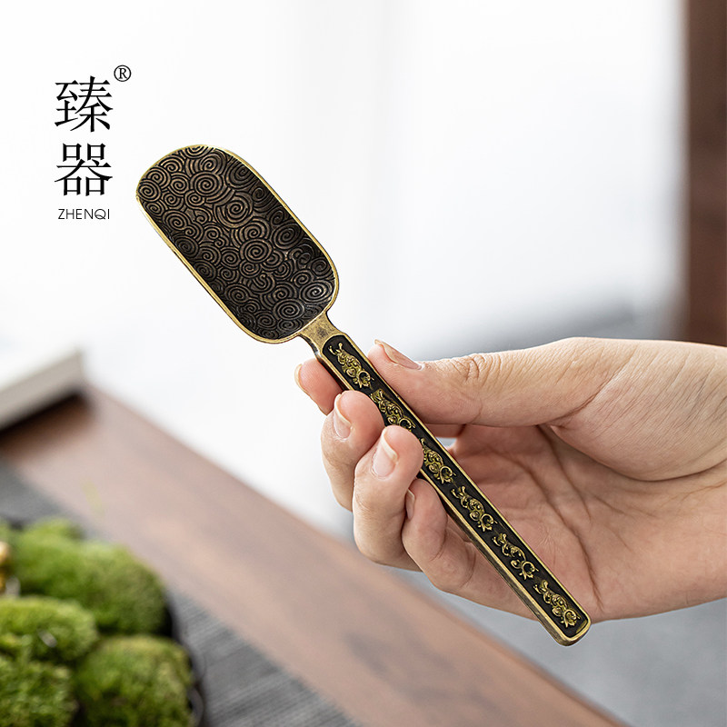 Matzer teaspoon tea spoon long handle single pure copper small tea shovel suit tea, then bamboo-Japanese style tea pass to take teaspoon spoon