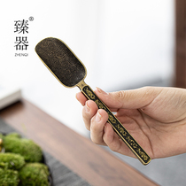 Zhenyou teaspoon teaspoon long handle single pure copper small tea shovel set tea bamboo Japanese tea ceremony take teaspoon spoon