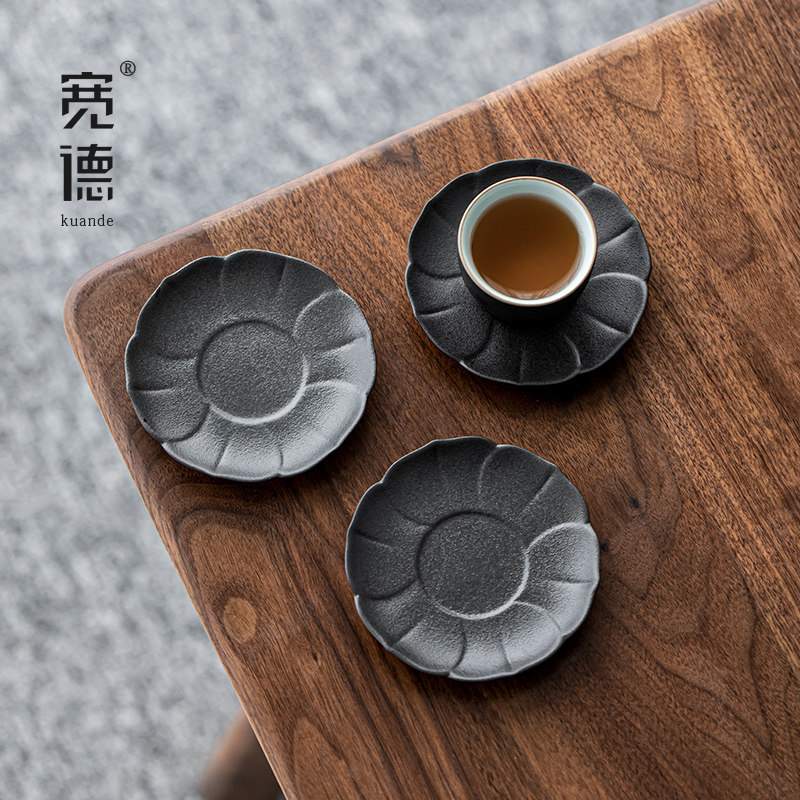 Matzer Black Pottery Bloom Lotus Cup Cushion Cups Heat Insulation Mat Home Creative Tea Cup Mat Day Style Tea Tea Tract Accessories