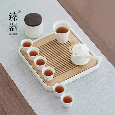 Zhenji white porcelain kung fu tea set set home office simple Japanese ceramic side bar anti-hot dry bubble plate gift box