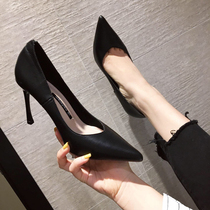 Spring and Autumn 2021 New Non-Grinding Professional Stiletto Leather Formal Heels Pointed Sexy Black Singles