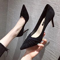 Spring and Autumn 2021 new internet celebrity French girl black high heels stiletto heel pointed toe sexy nude temperament single shoe