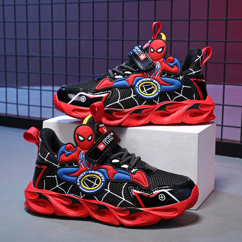 Cartoon Spider-Man Kidsren's Light-Up Shoes, Shiny Blingbling, Lightweight Leather-Covered Waterproof and Breathable Boys' Sneakers