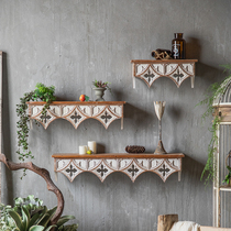 Living room creative storage rack bedroom wall partition wall shelf decoration wall hanging storage rack retro carved wall decoration