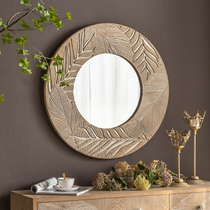 Round make-up mirror solid wood fitting mirror wall-mounted make-up mirror wood distressed art decorative mirror retro bathroom mirror