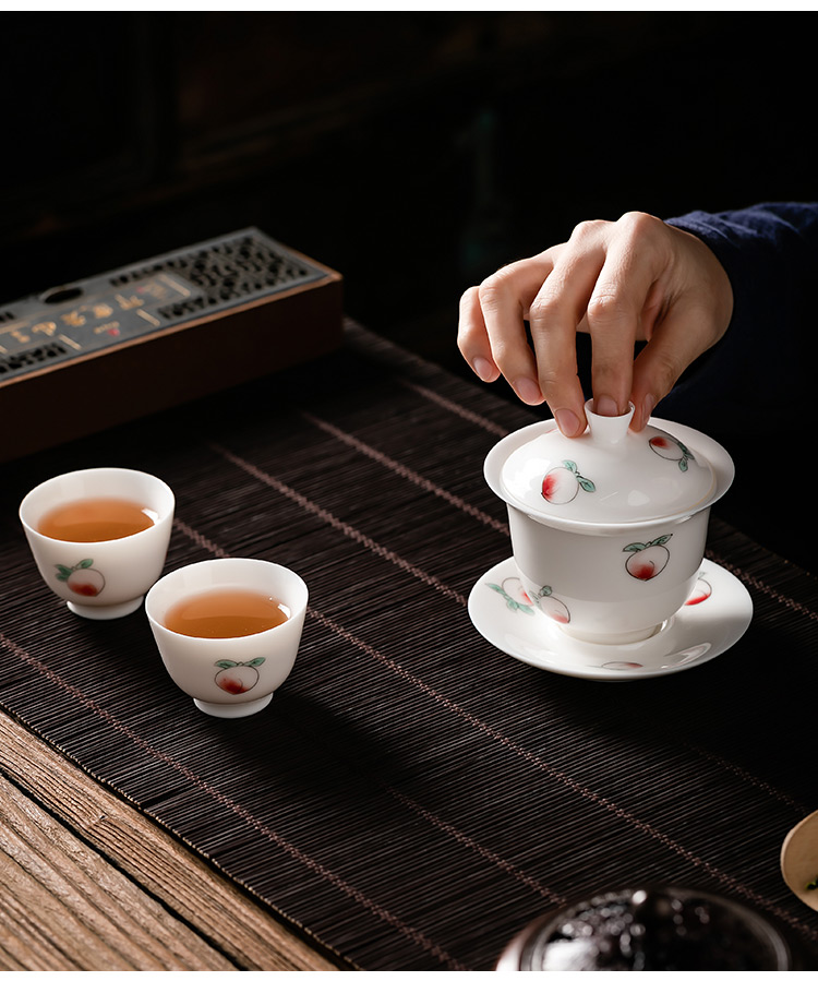 Pole element | peach only three tureen cup home tea bowl tea cup ceramic cups kung fu tea set to Japanese