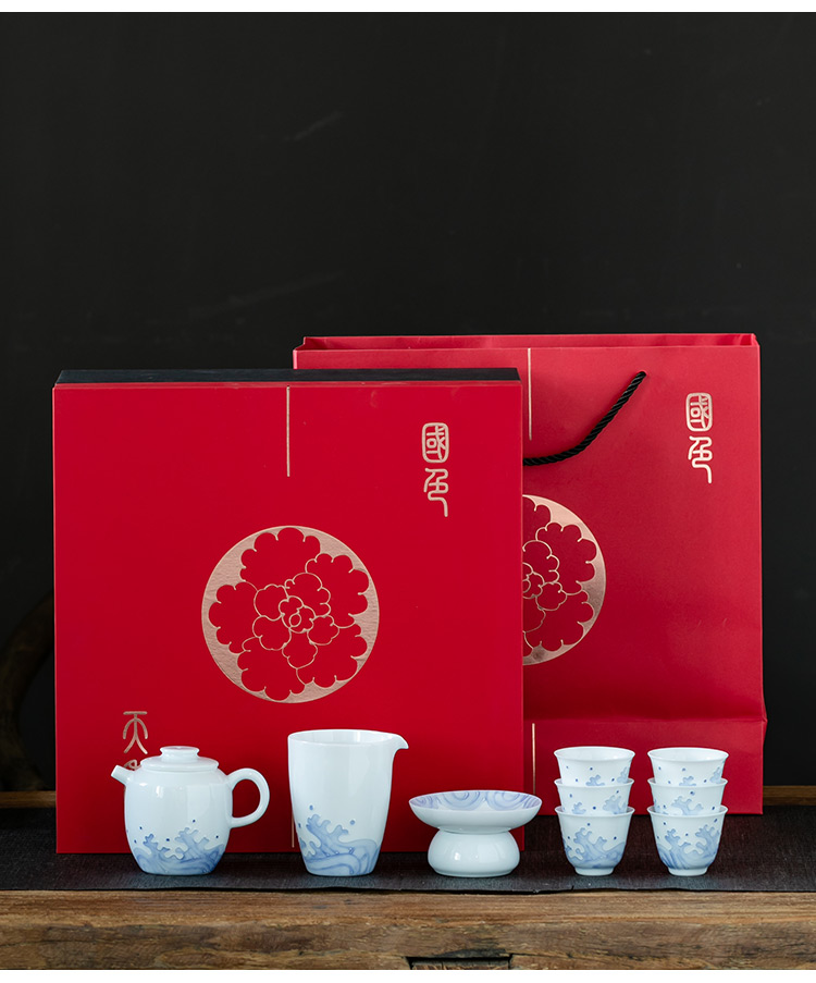 Pole element | dehua white porcelain tea set household ceramics kunfu tea tea, tea gift boxes of a complete set of gifts