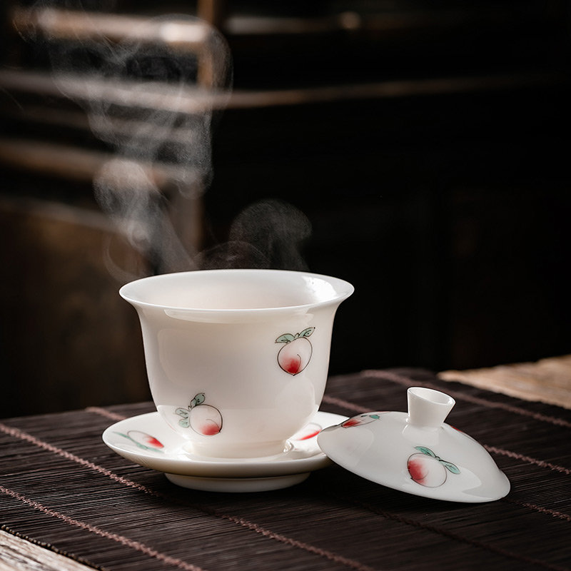 Pole element | peach only three tureen cup home tea bowl tea cup ceramic cups kung fu tea set to Japanese