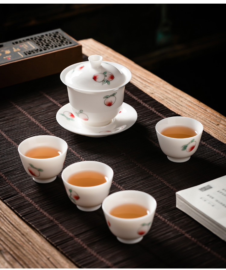 Pole element | peach only three tureen cup home tea bowl tea cup ceramic cups kung fu tea set to Japanese