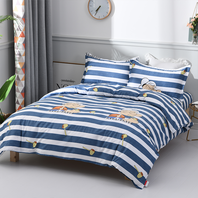 Pure cotton quilt cover single piece cotton sheet covered by hood Three-four pieces Dormitory Single Cartoon Blue Vigorous Sailor