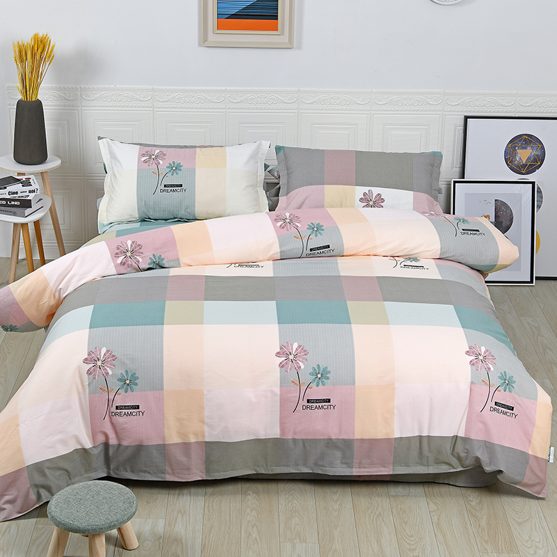 Cotton bed sheet quilt cover four-piece cotton double bed bedding student dormitory single three-piece twill autumn and winter