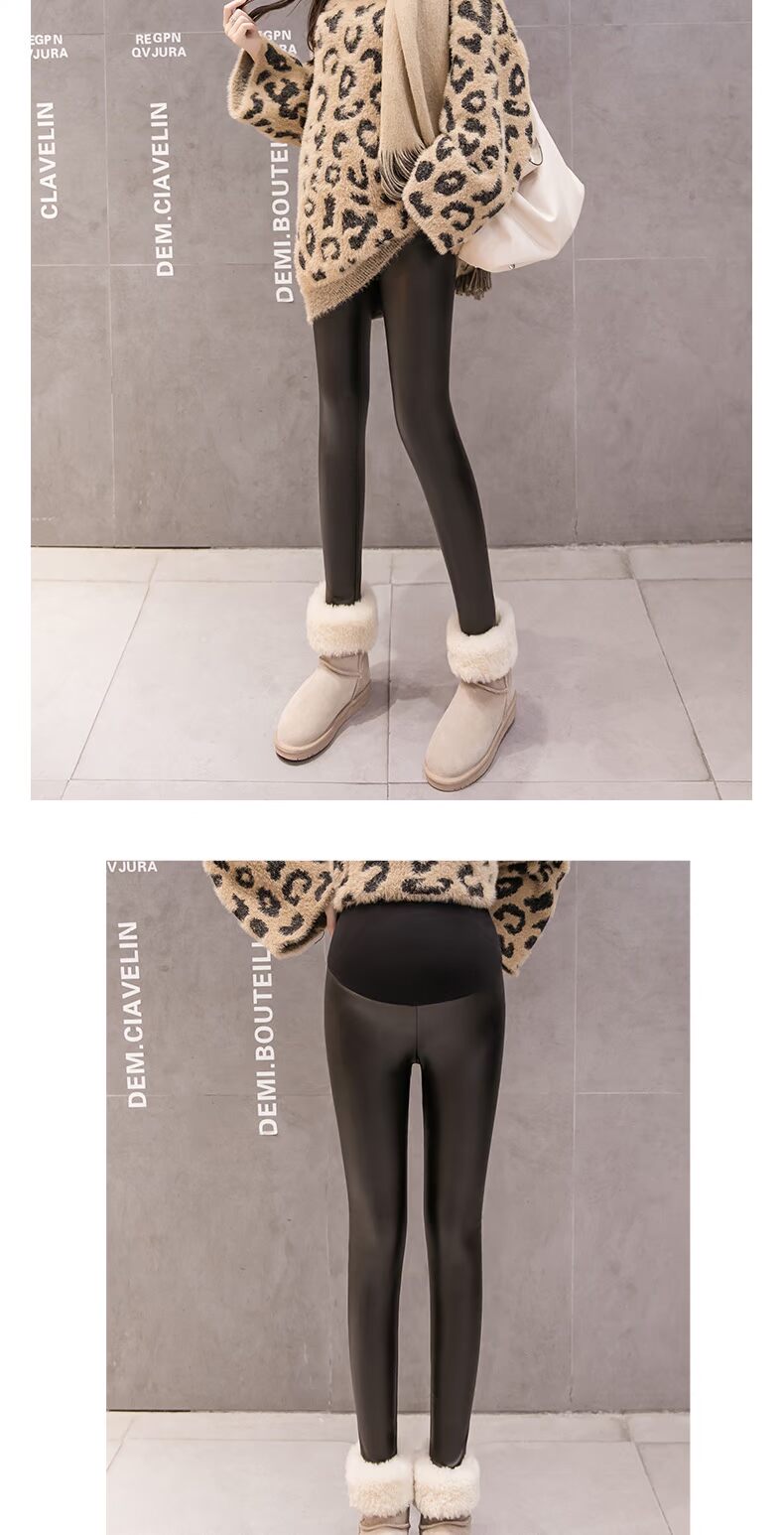 Bà bầu quần da mùa đông cộng với nhung dày Bà bầu quần legging nữ mùa thu đông mặc ấm bụng nâng quần đầm bầu đẹp