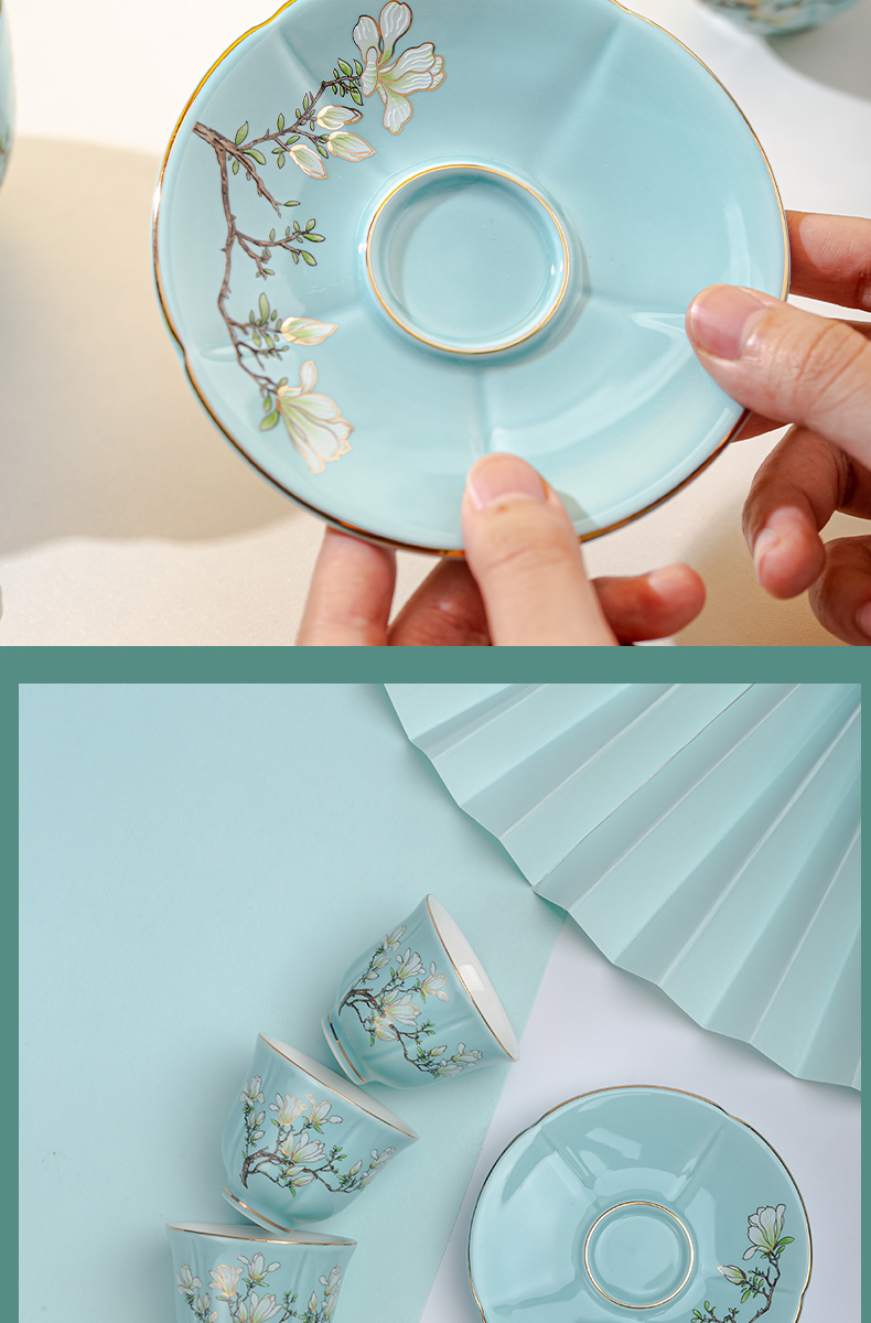 Jingdezhen tea sets a light key-2 luxury contracted modern kung fu tea pot household teacup pad supporting high - end gift box