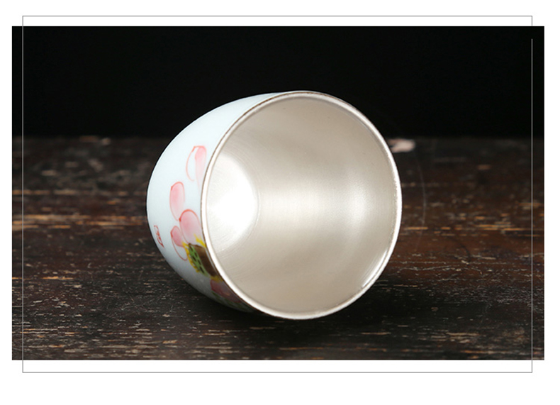 Jingdezhen ceramic checking hand - made teacup silver cup silver 999 authentic kung fu tea tasted silver gilding sample tea cup