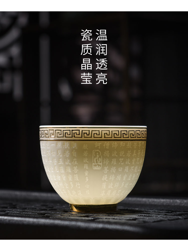 Dehua white porcelain heart sutra of master cup checking ceramic jade porcelain teacup paint sample tea cup tea cup, meditation cup