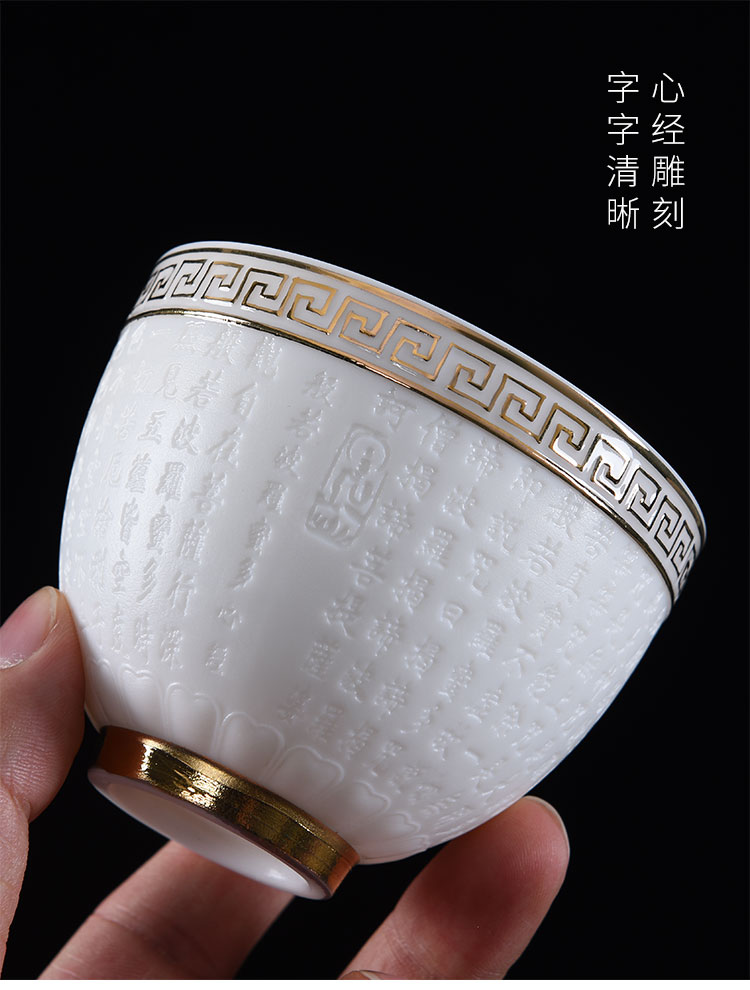 Dehua white porcelain heart sutra of master cup checking ceramic jade porcelain teacup paint sample tea cup tea cup, meditation cup