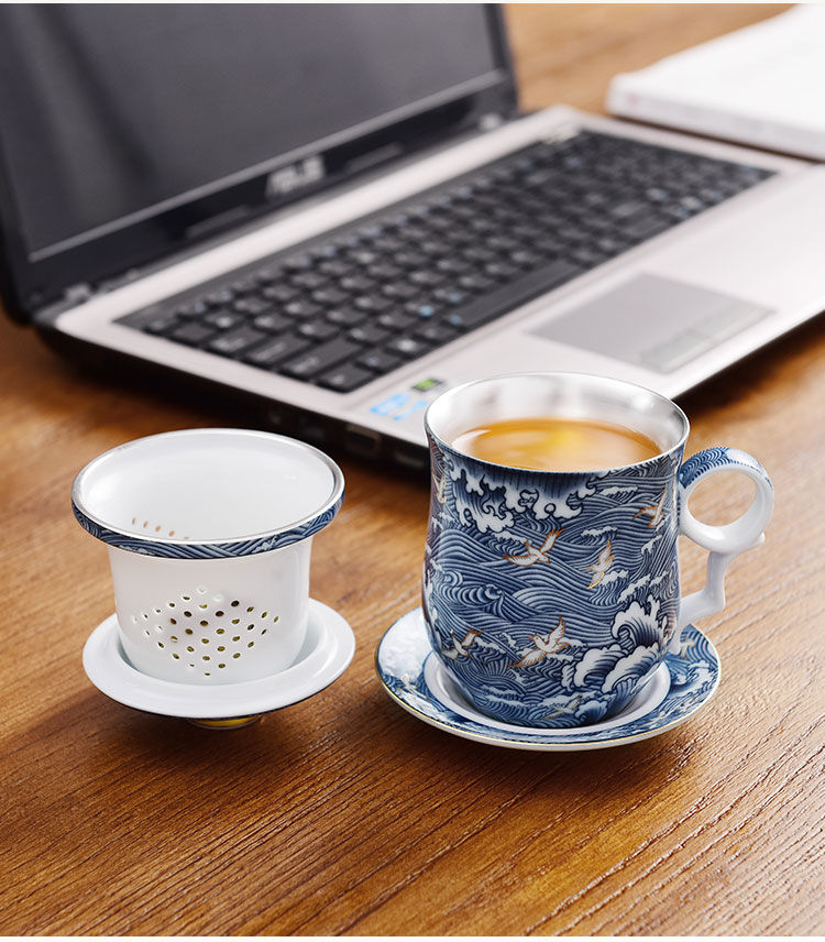 Jingdezhen separation colored enamel glass tea cup silver cup 999 sterling silver bladder office with cover ceramic cups