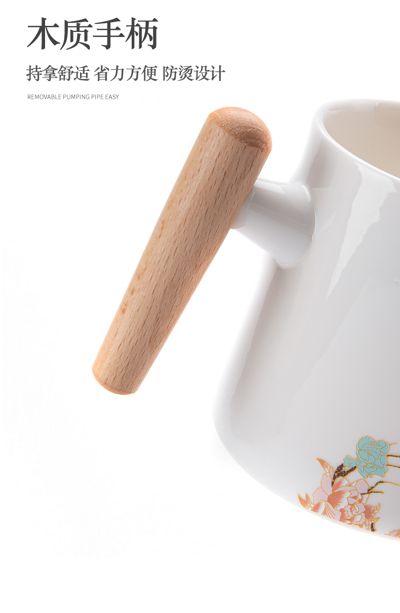 Peacock with wooden handle office tea cup tea filter cup getting delicate household ceramic cups with cover with the handle