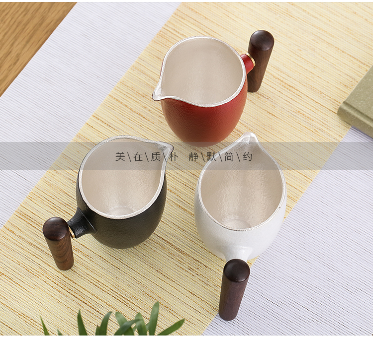 Pro wooden side the justice points tea exchanger with the ceramics fair keller cup silver kung fu tea set high - end cup lazy people