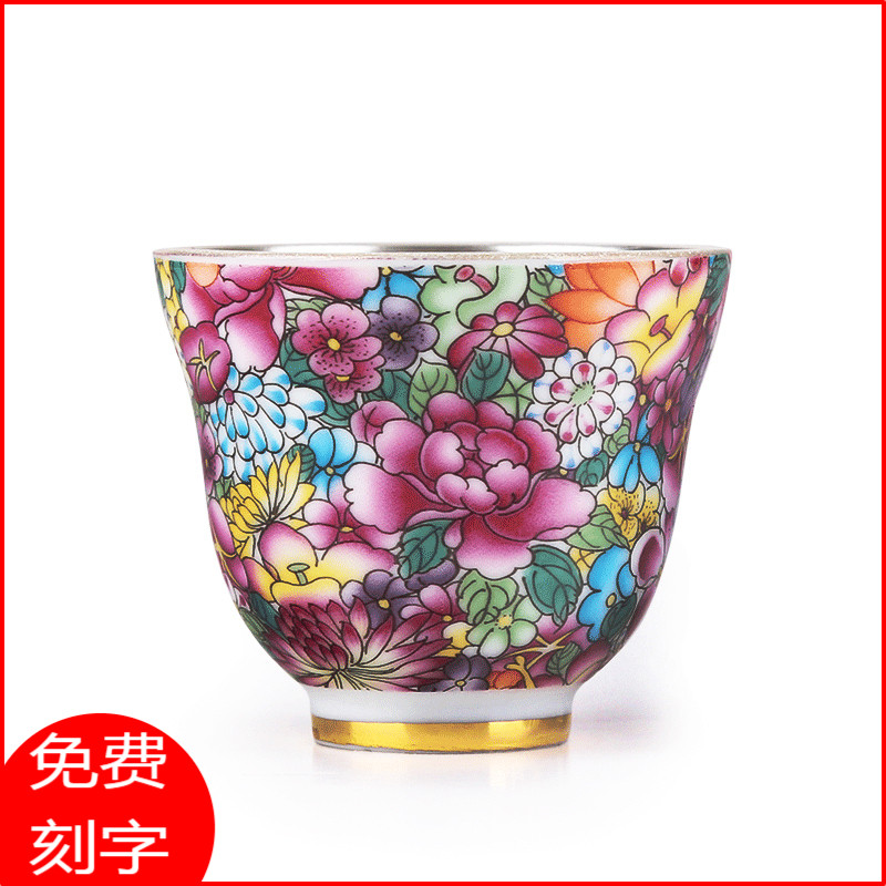 Jingdezhen tea cups porcelain enamel silver cup silver 999 authentic kung fu bladder coppering. As silver sample tea cup